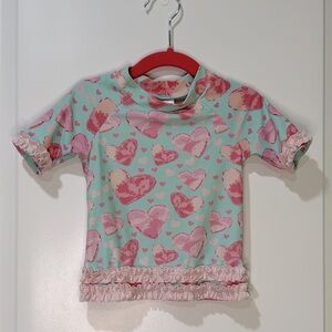 Ruffle Butts Toddler Hearts Short Sleeve Rash Guard 2T